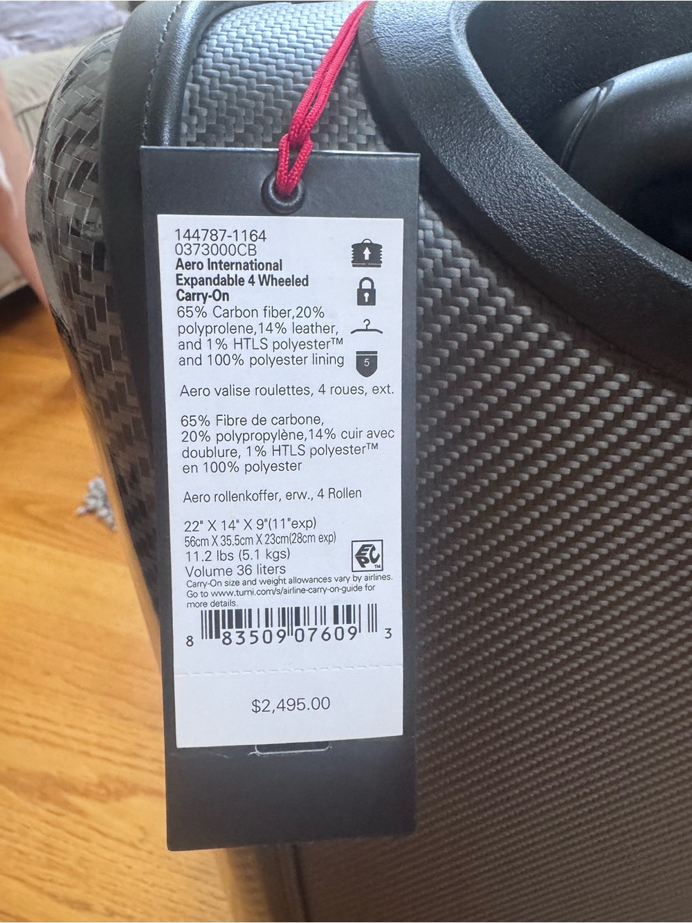 Tumi Black Carbon-Texture Carry-On Spinner - Picture 3 of 9